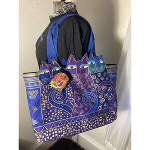 NEW NWT Laurel Burch Feline Friends Large TOTE purse Cutout Hand Bag w/ 3 Cats